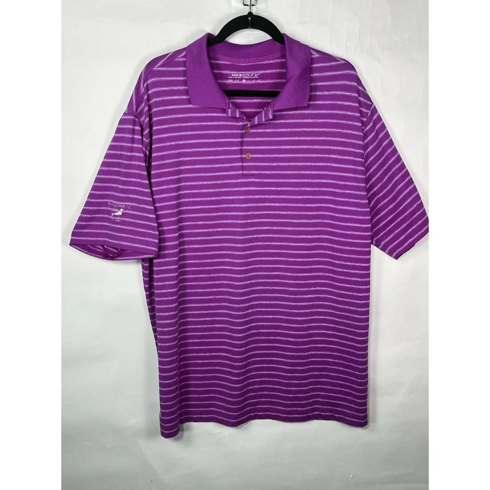 Nike Golf Dri-Fit Polo Shirt Men's Sz XL Purple with White Stripes Lightweight